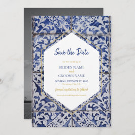 Rustikales portugiesisches Tiles Wedding-Foto Save The Date