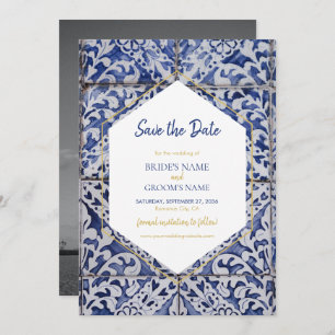 Rustikales portugiesisches Tiles Wedding-Foto Save The Date