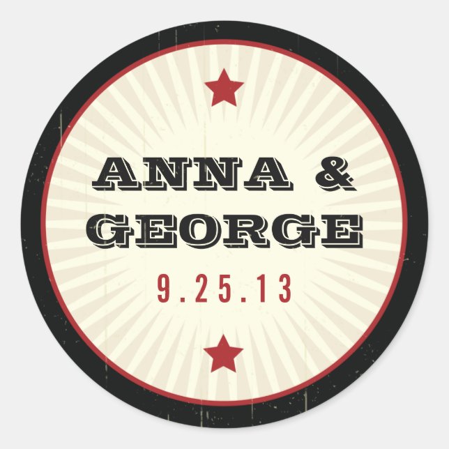 Rustikales Poster: Rotes und schwarzes Sticker-Sie Runder Aufkleber (Vorderseite)