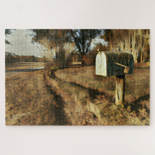 Rustikales Postfach auf einer Landstraße Puzzle