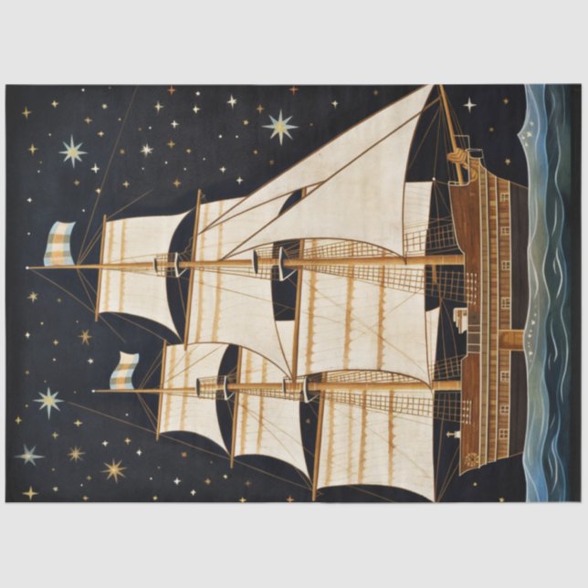 Rustikales, primitives Tallschiff bei nächtlicher  Seidenpapier (Vorderseite)