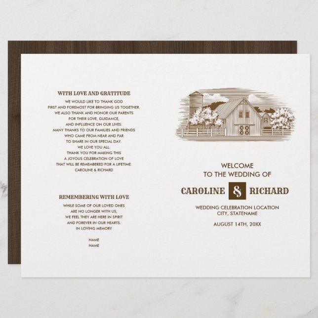 Rustikales Programm für die Hochzeit von Stallholz (Vorne/Hinten)