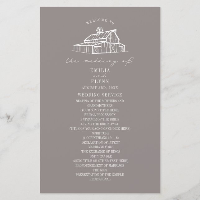 Rustikales Programm zur Hochzeit von Barnen-Amethy (Vorderseite)