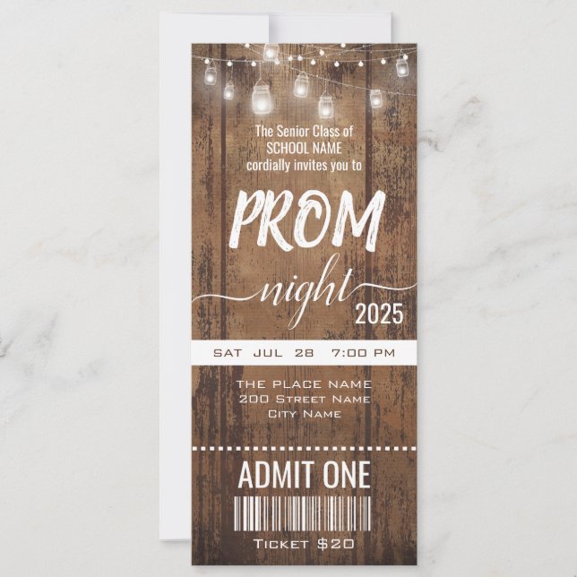 Rustikales Prom Night Party Ticket Einladung (Vorderseite)
