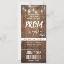 Rustikales Prom Night Party Ticket Einladung