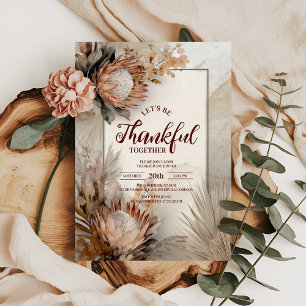 Rustikales Protea Bloom Erntedank Dinner Einladung