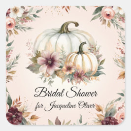 Rustikales Pumpkin Burgundy Fall Floral Brautparty Quadratischer Aufkleber