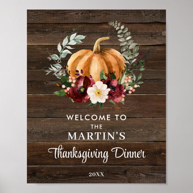 Rustikales Pumpkin Erntedank Dinner Welcome Poster (Vorne)