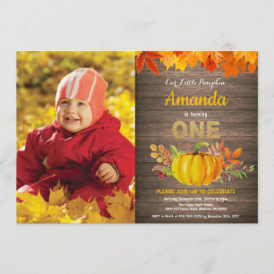 Rustikales Pumpkin Fall Erster Geburtstag Gold Einladung