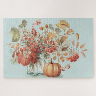 Rustikales Pumpkin Fall Foliage Bouquet Wasserfarb Puzzle