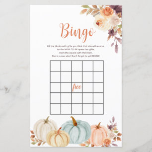 Rustikales Pumpkin Floral Watercolor Bingo Spiel