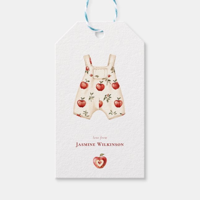 Rustikales Red Apple Baby Dusche Aquarell Design Geschenkanhänger (Vorderseite)