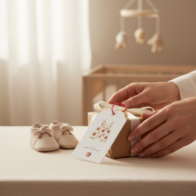 Rustikales Red Apple Baby Dusche Aquarell Design Geschenkanhänger (Von Creator hochgeladen)