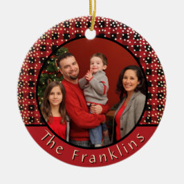 Rustikales Red Black Buffalo Kariertes Family Foto Keramik Ornament