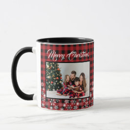 Rustikales Red Black Buffalo Kariertes Family Foto Tasse