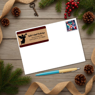Rustikales Red & Black Kariert Angel Christmas Cus Adressaufkleber
