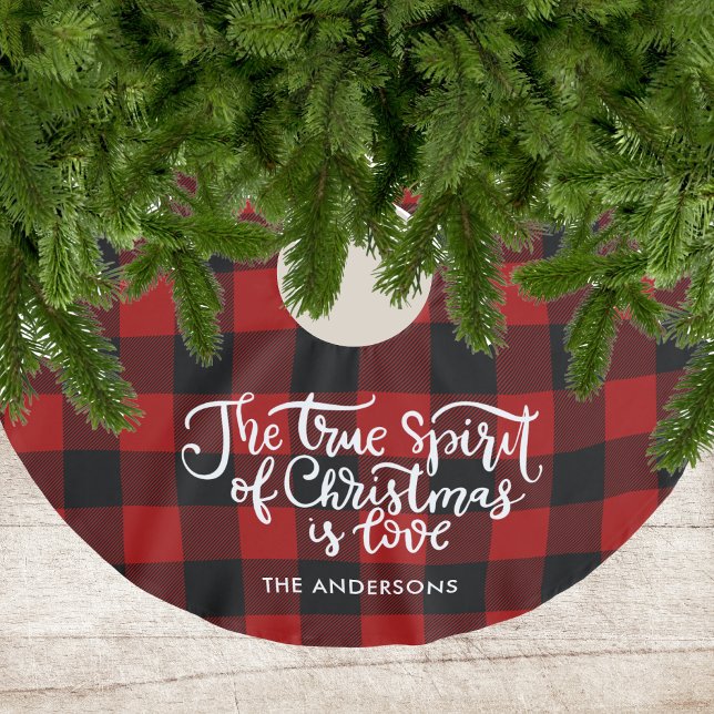 Rustikales Red Buffalo Kariertes Bauernhaus Polyester Weihnachtsbaumdecke (Von Creator hochgeladen)