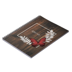 Rustikales Red Butterfly Personalisiertes Notebook Notizblock
