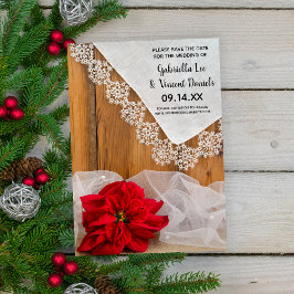 Rustikales Red Poinsettia Lace Winter Save the Dat Einladung