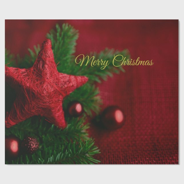 Rustikales Red Star & Pine Weihnachtswrapping Pape Geschenkpapier (Flach)