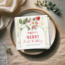 Rustikales Red Strawberry Theme Berry First Birthd Serviette