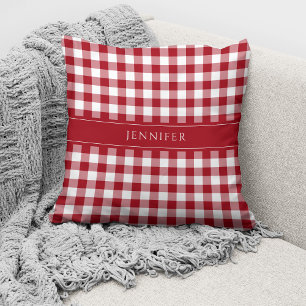 Rustikales Red & White Gingham Pattern Name Throw Kissen