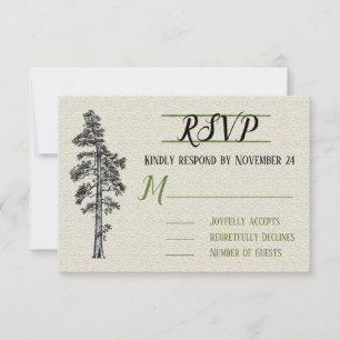 Rustikales Redwood Woodland Forest Wedding RSVP Karte