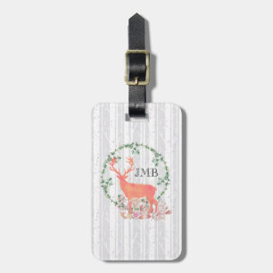 Rustikales Reindeer Boho Wasserfarben-Monogramm Gepäckanhänger