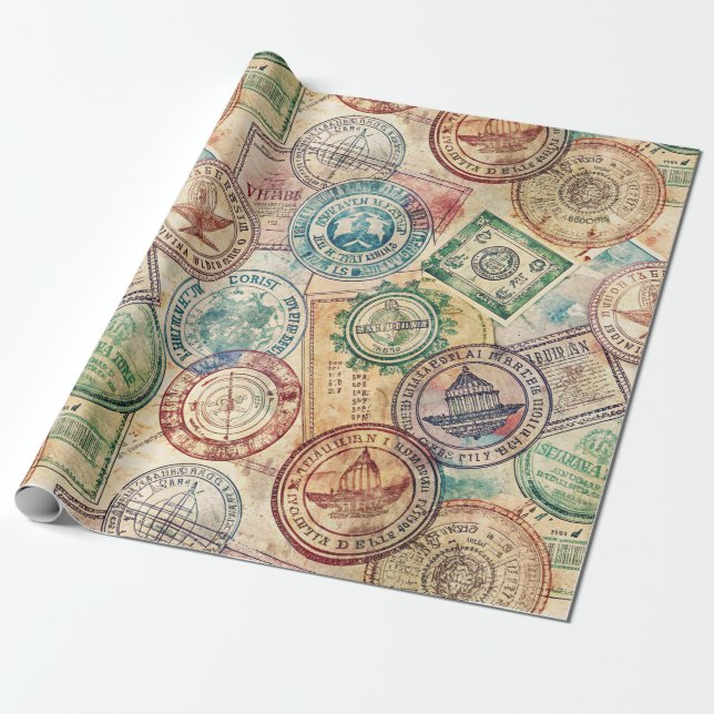 Rustikales Reisepass-Stempel-Reisemuster (1) Geschenkpapier (Ungerollt)