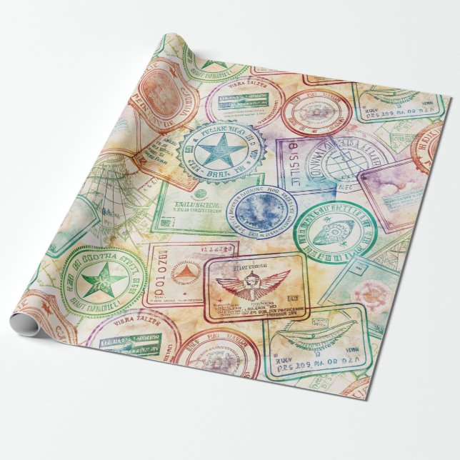 Rustikales Reisepass-Stempel-Reisemuster (3) Geschenkpapier (Ungerollt)