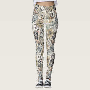 Rustikales Reisepass-Stempel-Reisemuster (4) Leggings