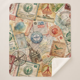 Rustikales Reisepass-Stempel-Reisemuster (5) Sherpadecke