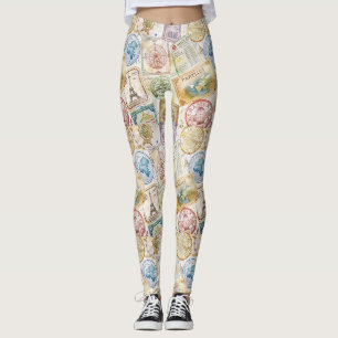 Rustikales Reisepass-Stempel-Reisemuster (8) Leggings