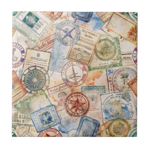Rustikales Reisepass-Stempel-Reisemuster (9) Fliese