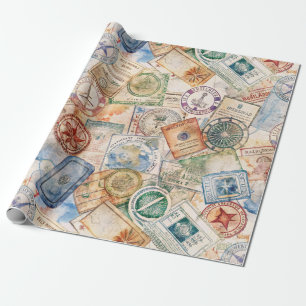 Rustikales Reisepass-Stempel-Reisemuster (9) Geschenkpapier