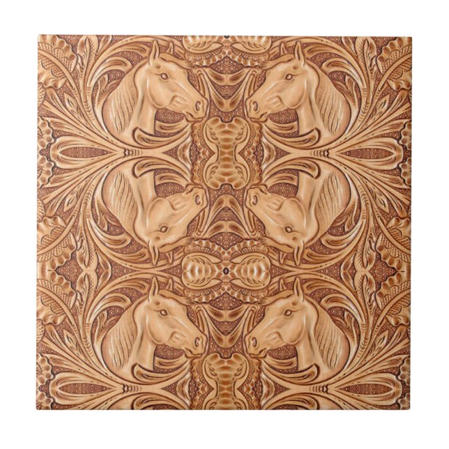 Rustikales Reitpferd aus Western Fliese (Vorderseite)