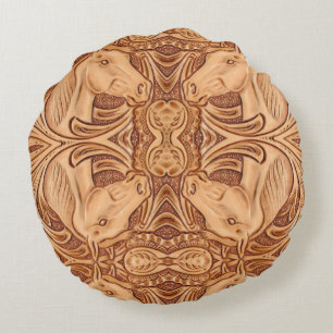 Rustikales Reitpferd aus Western Rundes Kissen