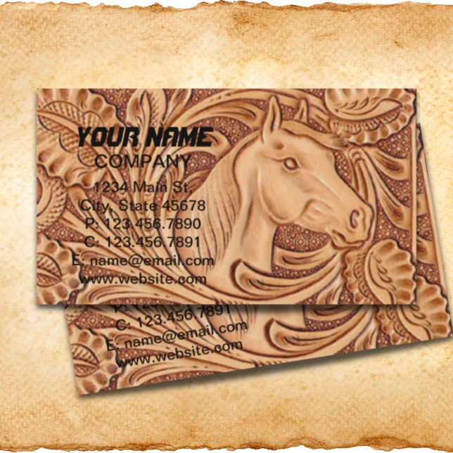 Rustikales Reitpferd aus Western Visitenkarte (rustic western country leather equestrian horse business card)