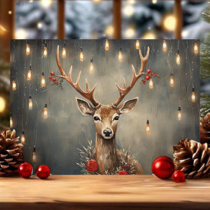 Rustikales Rentier mit Edison-Lichtern Weihnachten