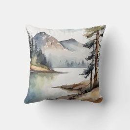 Rustikales Retreat Mountain Wasserfarbe als Thema Kissen