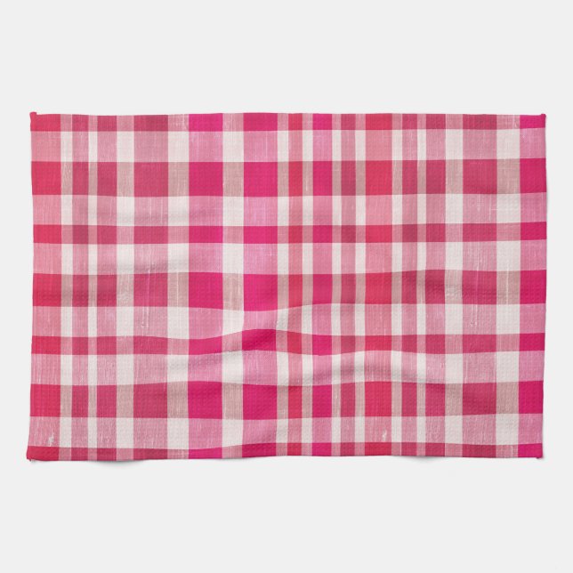 Rustikales Retro-Rosa Textil Kariert Geschirrtuch (Horizontal)