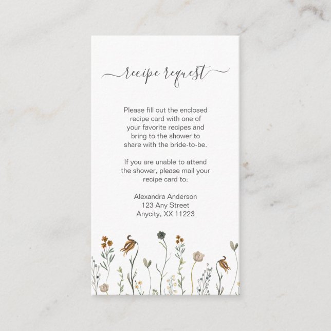 Rustikales Rezept für die Wildblume im Herbst Begleitkarte (Vorderseite)