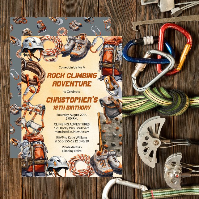 Rustikales Rock Climbing Abenteuer Geburtstagspart Einladung (Rustic Rock Climbing Adventure Birthday Party Invitation for Preteens to Adults)
