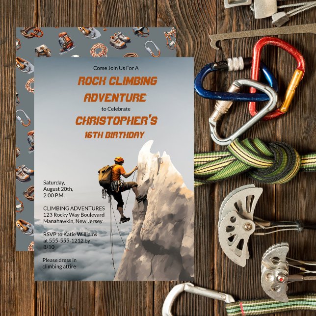 Rustikales Rock Climbing Abenteuer Geburtstagspart Einladung (Rustic Rock Climbing Adventure Birthday Party Invitation -- Preteens to Adult)