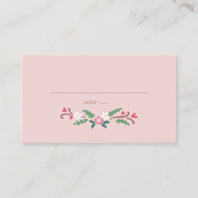 Rustikales romantisches Blumenessen Platzkarte (Vorderseite)