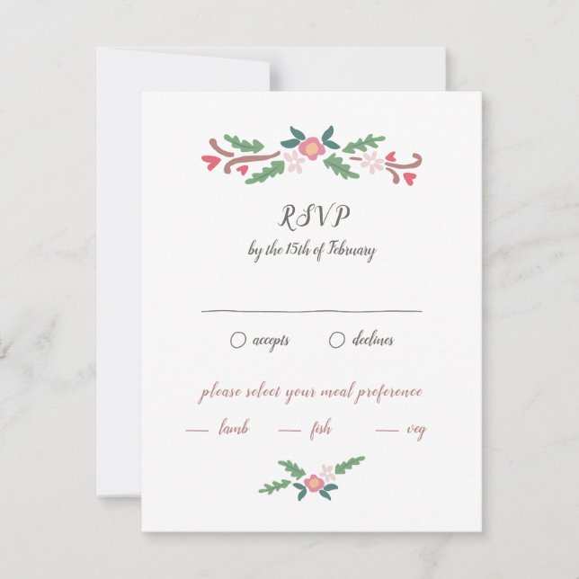 Rustikales romantisches Blumenessen RSVP Karte (Vorderseite)