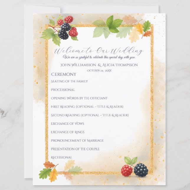 Rustikales Romantisches Herbst-Berry-Hochzeitsprog (Vorderseite)