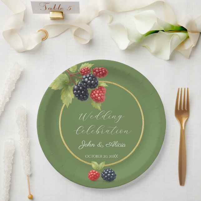 Rustikales Romantisches Herbst-Berry-Hochzeitssemb Pappteller (Hochzeit)