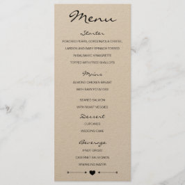 Rustikales romantisches Hochzeitmenü mit Herz und Menükarte