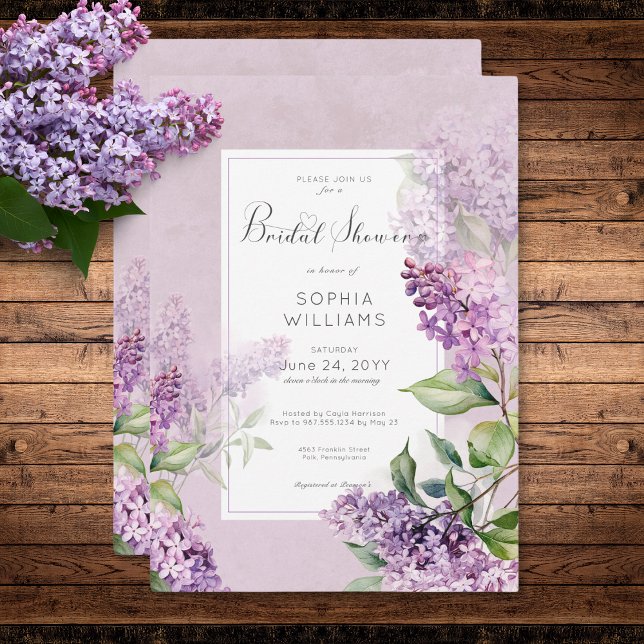 Rustikales Romantisches Lila & Sage Lilacs Brautpa Einladung (Rustic Romantic Purple & Sage Lilacs Bridal Shower Invitation)